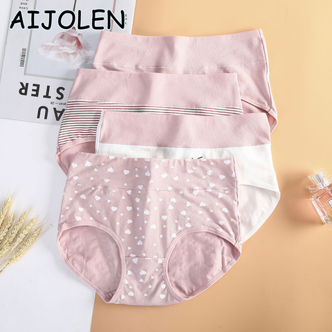 AIJOLEN Pink Love Printed Panties High Waist Abdomen Cotton Underpants Pink White Stitching Soft Breathable Women's Briefs ► Photo 1/6