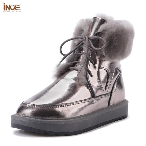 INOE 2022 New Style Leather Sheep Fur Lined Women Fashion Ankle Winter Boots Casual Snow Boots Winter Shoes Flats Waterproof ► Photo 1/6