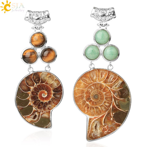 CSJA Bohemia Ketting Pendant Natural Ammonite Shell Fossils Round Charm Opal Pink Quartz Tiger Eye Semi Precious Stone Bead E249 ► Photo 1/6