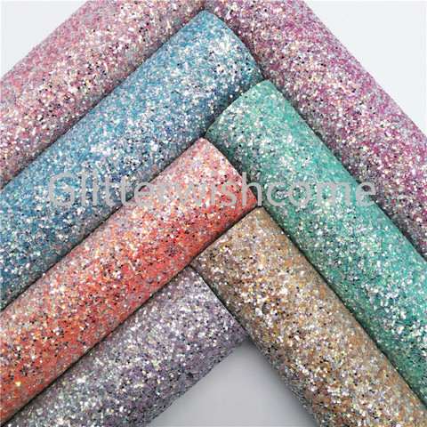 Glitterwishcome 21X29CM A4 Size Glitter Fabric, Mixed Chunky Glitter Leather, Faux PU Leather fabric Vinyl for Bows, GM431A ► Photo 1/1