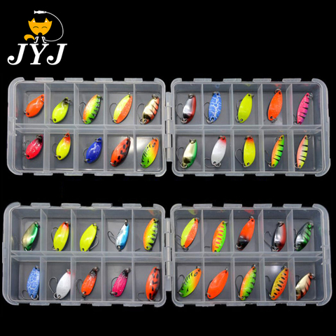 JYJ box package colorful 2.5 g 3g 3.4g 4.5g hard metal fishing spoon lure set walleye trout spoon baits spoon jig baits ► Photo 1/6
