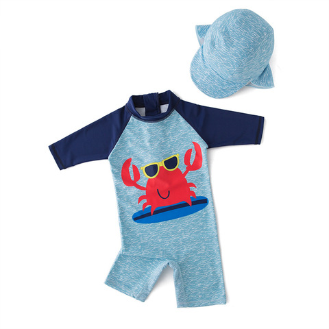 baby boy swimwear+hat 2pcs set surfing Wear Red Crab swimming suit infant toddler kids children Sunscreen beach bathing Suit ► Photo 1/6