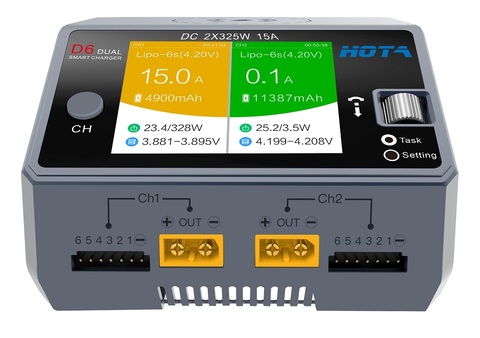 HOTA D6 DC 2X325W 2X15A Battery Charger With Wireless Cellphone Charging For NiZn/Nicd/NiMH Battery ► Photo 1/6