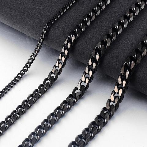 Stainless Steel Black Cuban Chain Fashion Men's Waterproof Necklace High Quality Jewelry ► Photo 1/2