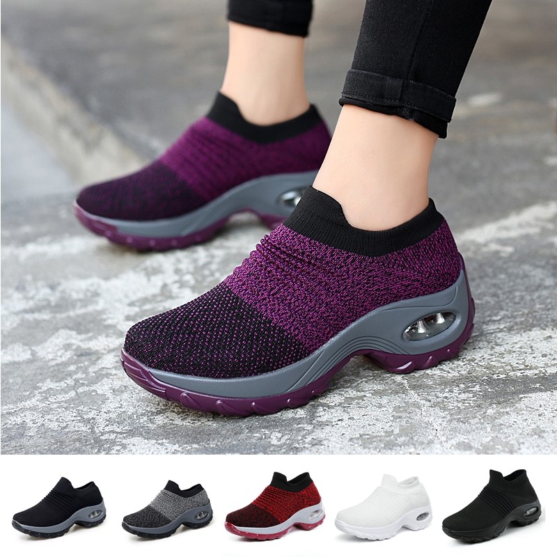 Women Air Cushion Sneakers Breathable Mesh Walking Slip-On Ladies Running Shoes 