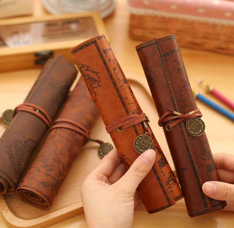 Pirate roll retro multifunctional imitation leather bag foldable pencil case strap type map stationery bag ► Photo 1/6