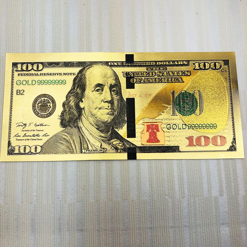 WR 10PCS Money Gifts Colored Gold US Banknote New $100 Dollar In  Envelope Mens 