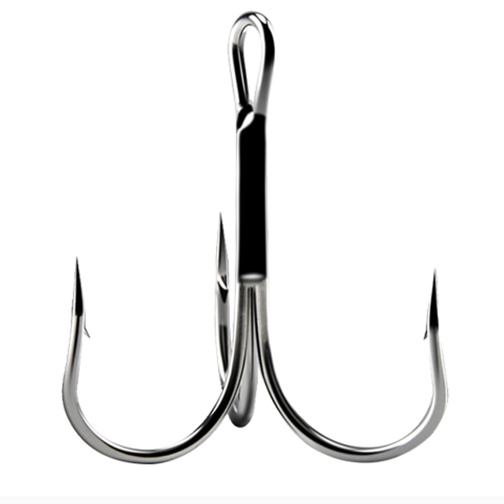 Brand New 50Pcs/lot Treble Fishing Hook In box High Carbon Steel Barbed  Hooks Fishing Tackle Round Bend Silver Fish Hook