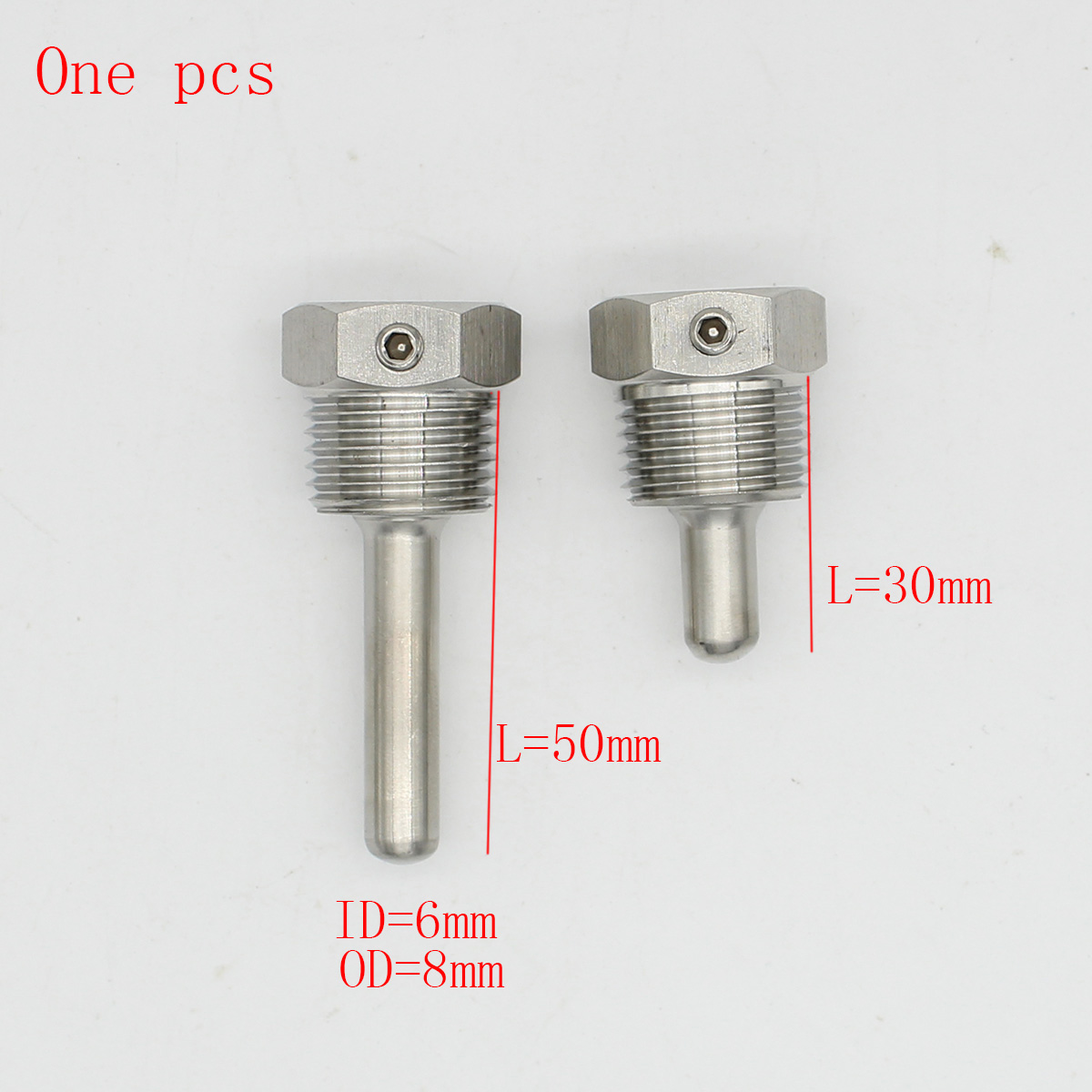 Thermowell Immersion Sensors Thermowells Sleeve Stainless Steel 304 BSP 1/2" 3/4" for Max 6mm