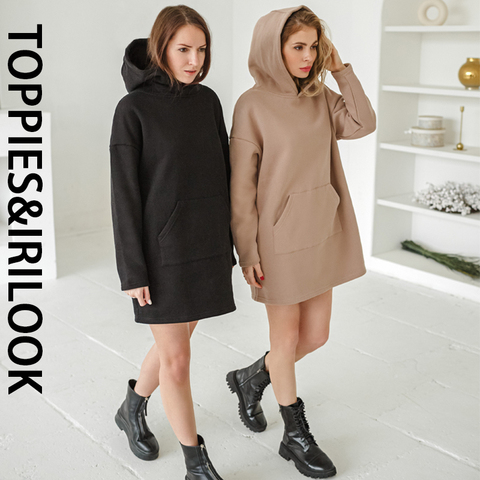 Toppies Woman Hooded Dress Long Sleeve Oversize Pullovers Fleece Sweatshirts Dress Casual Clothes ► Photo 1/6