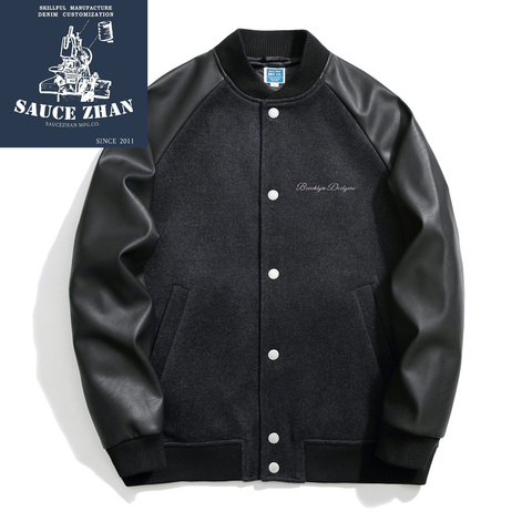 SauceZhan US Brookly Dodgers Baseball Uniformt Winter Jacket Men Woolen Fabric Leather Jacket 680G Thick Soft Casual ► Photo 1/5