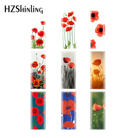 HOT sale 10*25mm Rectangle Glass Cabochon Poppies Flower Semi finished jewelry accessories ► Photo 1/6