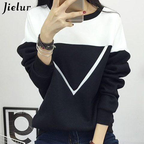 2022 Winter New Fashion Black and White Spell Color Patchwork Hoodies Women V Pattern Pullover Sweatshirt Female Tracksuit M-XXL ► Photo 1/6