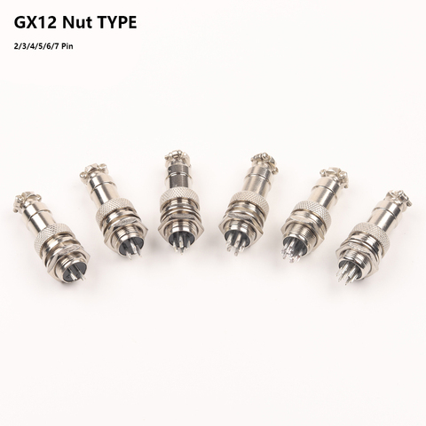 1 Set GX12 Nut type Male & Female Electric Wire Panel Connector 2/3/4/5/6/7 Pin 12mm Circular Power Aviation Socket & Plug ► Photo 1/1