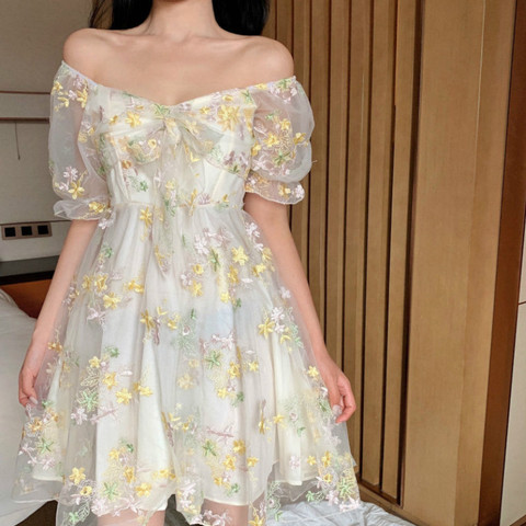 French Floral Dress Women Sexy Puff Sleeve Lace Chiffon Print Mini Dress Women Summer Korean Style Vintage Fairy Dress New 2022 ► Photo 1/6