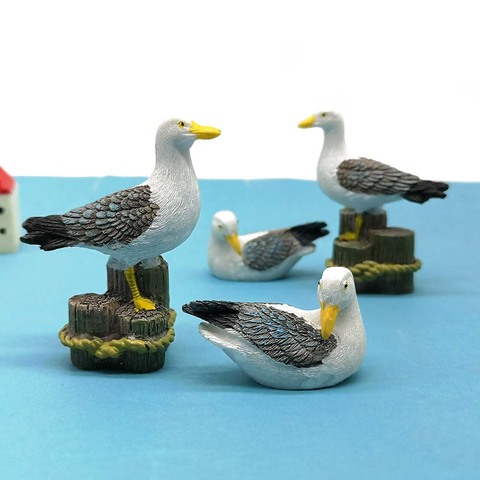 2pc Seagull Sea Bird Statue Mini Figurine Animal Model Car Ornament Modern Cake Decor Home Decoration Miniature Accessories ► Photo 1/6