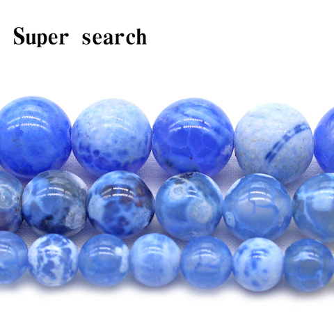 Wholesale Natural Stone Chalcedony smooth Blue Agat Loose Round Beads Bracelet Necklace lady 6 8 10 MM Pick size For Jewelry ► Photo 1/6