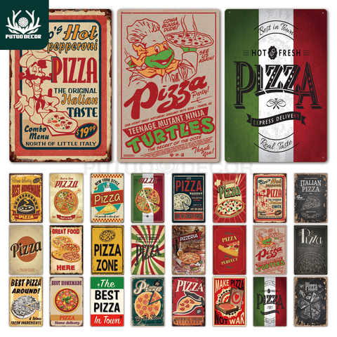 Pizza Metal Sign Vintage Tin Sign Plaque Vintage Retro Wall Decor for Cafe Bistro Restaurant Pizza Zone ► Photo 1/6