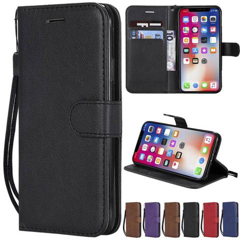 Soft Feel Flip Leather Wallet Phone Case Card Slots Stand W/Lanyard For iPhone 5 5S SE 6/6S/7/8 Plus X XS Max XR ► Photo 1/6