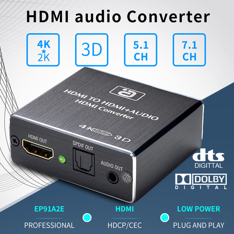 HDMI ARC audio extractor HDCP CEC Optical TOSLINK SPDIF 3.5mm RCA Audio Converter 4K x 2K 3D HDMI Audio Splitter Adapter HD360 ► Photo 1/6