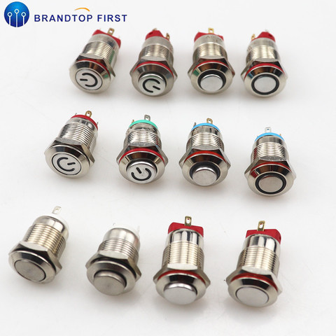 1PC LED light button switch 12mm instantaneous Momentary Latching Car Engine metal switch waterproof 3V 6V 9V 12V 24V 220V ► Photo 1/6