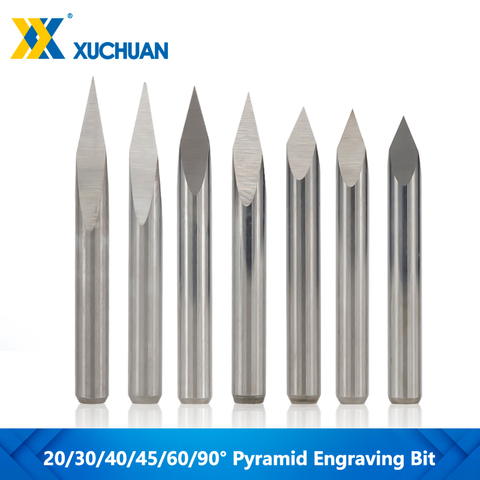 10pcs 3.175mm Shank 3 Edge PCB Engraving Bit Set  20/30/40/45/60/90 Degrees Tip 0.1 0.2 0.3mm Pyramid CNC Router Bit 3D Milling ► Photo 1/5