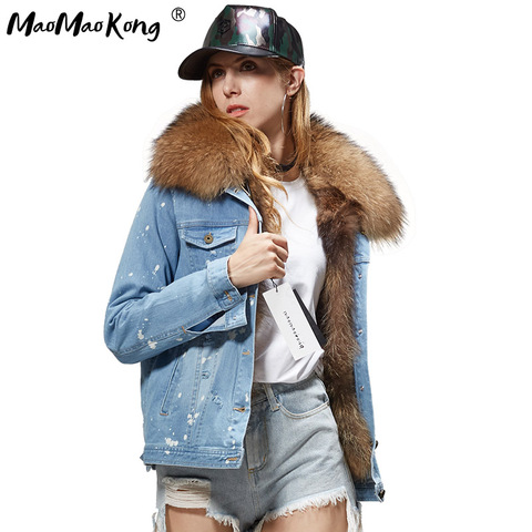 2022 new denim parker raccoon fur, real fur 100% fur short jacket with detachable liner ► Photo 1/6