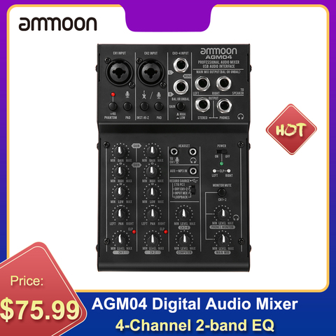 ammoon AGM04 4-Channel Mini Mixing Console Digital Audio Mixer 2-band EQ Built-in 48V Phantom Power 5V USB Powered mixer audio ► Photo 1/6