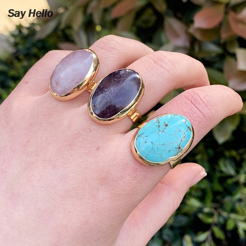 SAY HELLO Boho Adjustable Rings for Women Geometric Natural Stone Pure Handmade Inlaid Finger Knuckle Rings Jewelry Ringe K2973 ► Photo 1/6