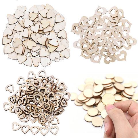 50/100pcs Blank Heart Wood Slices Wood Love Heart Round Shape Wedding Table Scatter DIY Craft Rustic Wedding Decoration Buttons ► Photo 1/6