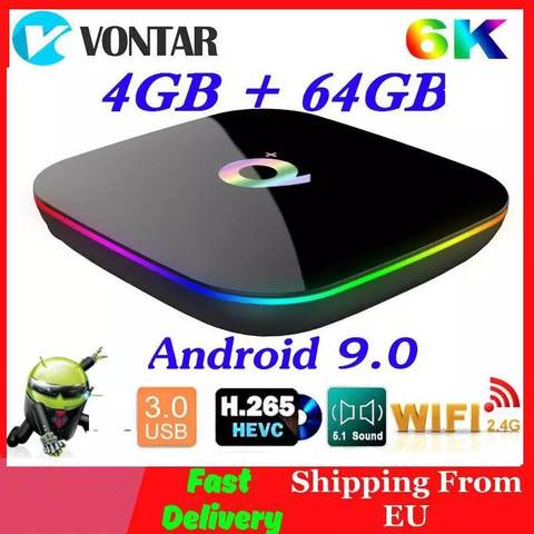 Android 9.0 Q Plus Smart TV Box 4GB RAM 32GB/64GB ROM Quad Core H.265