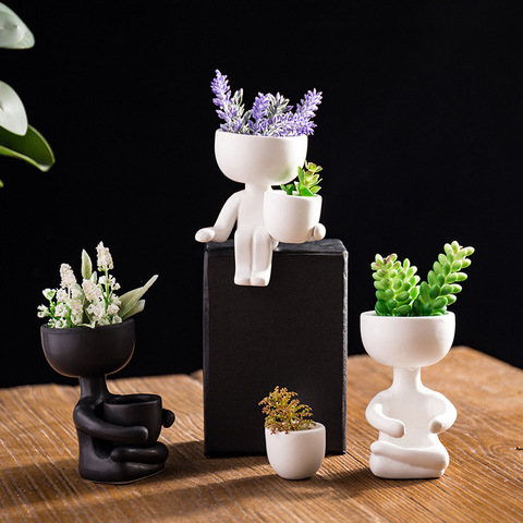 1Pcs Humanoid Ceramic Flower Pot Creative Modern Design Planter Flower Pot Crafts Vase Home Decoration Personalized Gift ► Photo 1/6