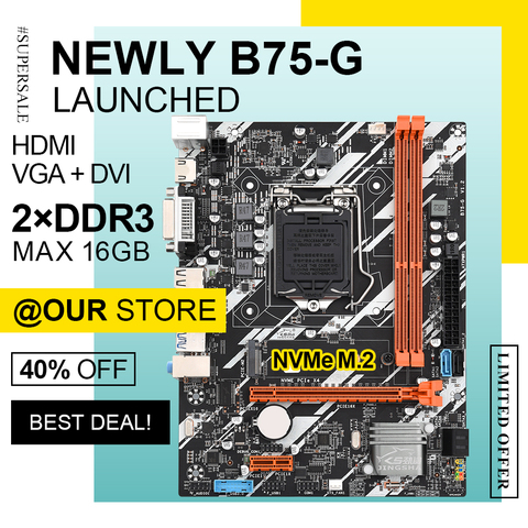 B75 Desktop Motherboard LGA1155 With NVMe M.2 SSD Interface Support Intel LGA 1155 i3 i5 i7 CPU DDR3 DIMM HDMI VGA DVI ► Photo 1/6