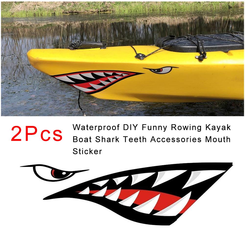 1 Pair Shark Teeth Mouth PET Decal Stickers For Kayak Canoe Dinghy Boat Newly 