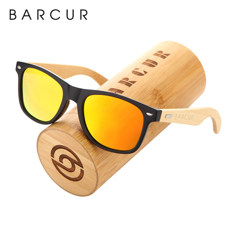BARCUR Polarized Glasses Men Bamboo Wood Sun Glasses Women Fashion Mirror Sunglasses Brand Designer Eyewear ► Photo 1/6