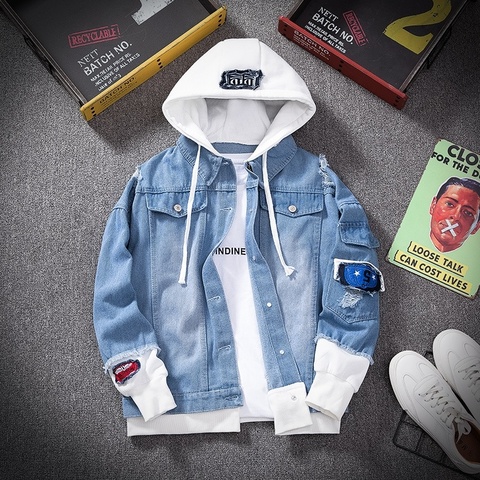 Men Denim Jacket Streetwear Hip Hop Men's Hooded Jean Jackets Male Casual Loose Outerwear 2022 New Spring Fashion Slim Fit Coat ► Photo 1/6