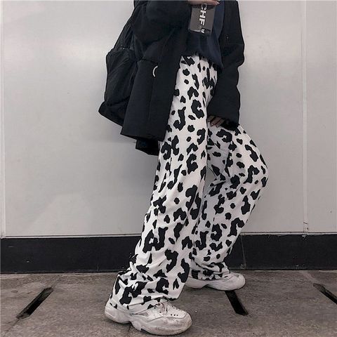 NiceMix high waist pants women cow print sweatpants womans wide leg straight plus size casual streetwear trousers Ankle-Length ► Photo 1/6