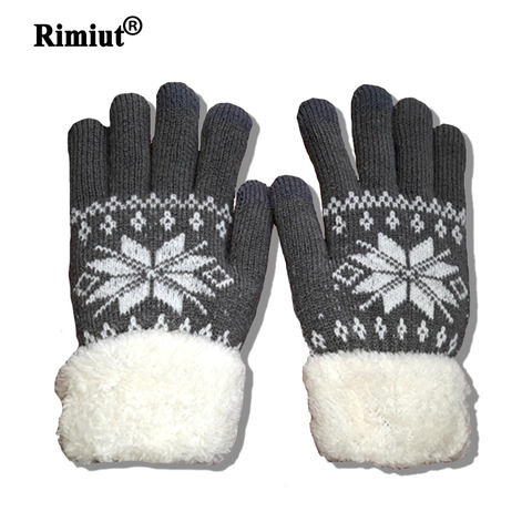 Rimiut Thick Cashmere Two Layer Winter Gloves For Women Snowflake Knitted Pattern Full Finger Skiing & Touch screen Glove ► Photo 1/6