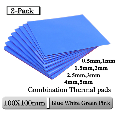 8pcs Gdstime 100x100x0.5mm 1mm 1.5mm 2mm 2.5mm 3mm 4mm 5mm Blue White Green Combination Thermal Pads Cooling Conductive Silicone ► Photo 1/6