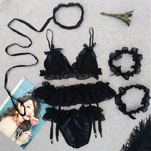 Sexy Cosplay Womens Lace Sexy Underwear Set Sexy Three Piece Lace Sexy  Underwear with Leg Ring