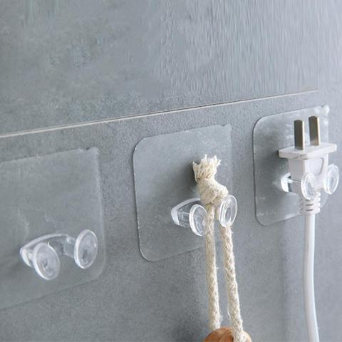 Plastic Wall Hooks Self-Adhesive Double Side Strong Hanger Hook - 10 Pcs