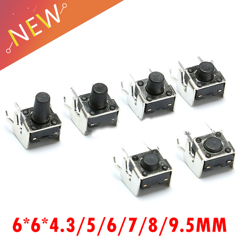 50PCS  Mini Micro Momentary Tactile Push Button Switch 6*6*4.3/5/6/7/8/9.5mm Right Angle With stent  4 Pin DIP Micro Switch ► Photo 1/6