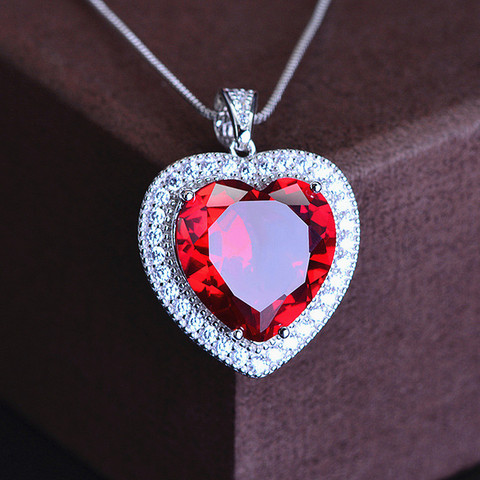 Classical love heart red crystal ruby gemstones diamonds pendant necklaces for women white gold silver color jewelry bijoux gift ► Photo 1/6
