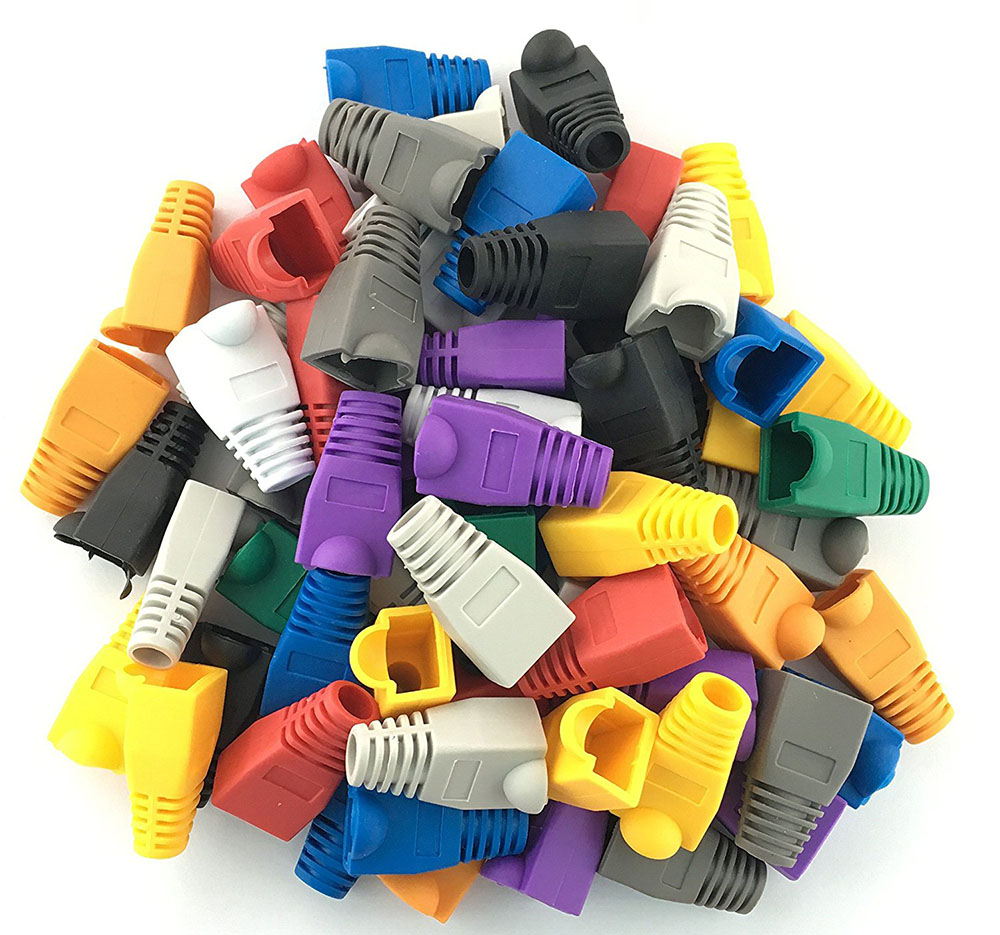 Accessbuy 100 Pcs Mixed Color CAT5E CAT6 RJ45 Ethernet Network Cable Strain Relief Boots Cable Connector Plug Cover