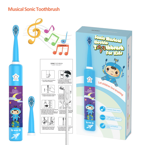 Musical Electric Toothbrush For Children Dental Electric Toothbrush Kids Oral Sonic Toothbrush Rechargeable 2 Tooth Brush Nozzle ► Photo 1/6
