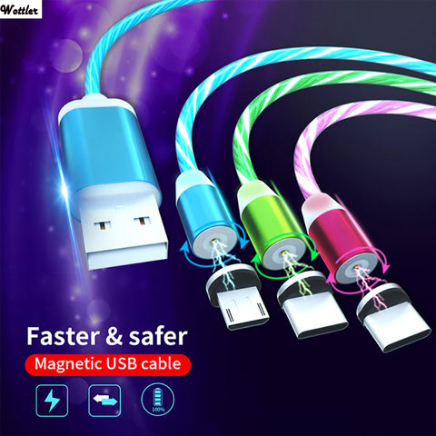 Beauty Magnetic Charging Mobile Phone Cable Flow Luminous Lighting Cord Charger Wire for Samaung LED Micro USB Type C for iphone ► Photo 1/6