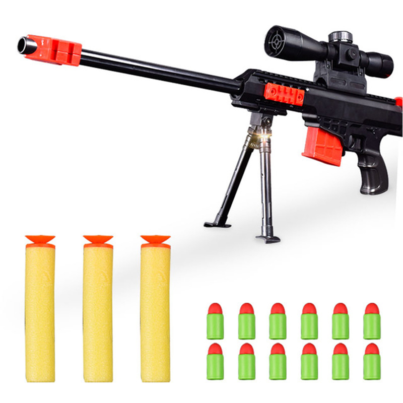 Toy Sniper Rifle Pistol Gun 15 PCS Soft Bullets Military Paintball Blaster New 