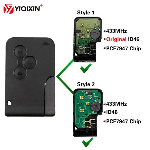 YIQIXIN 3 Button Smart Card Car Key 433Mhz Original ID46 PCF7947 Chip For Renault Megane 2 3 Scenic Clio Logan Card Remote Key ► Photo 1/6