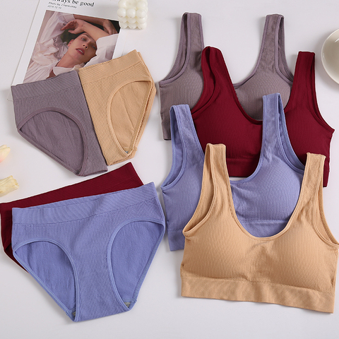 New Sexy Women Lingerie Underwear Camis And Panty Set Top Bra Set Ultra-thin Bras For Woman Cropped Top Underpants 6 Solid Color ► Photo 1/6