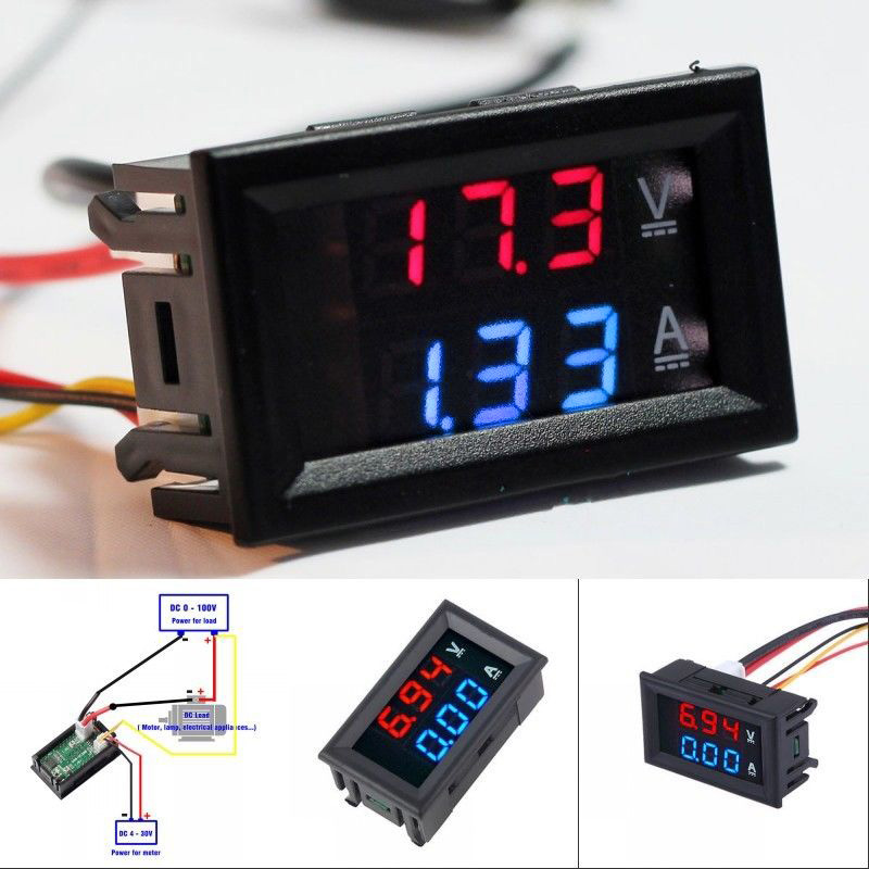 1Pcs Blue Red LED Dual Digital Volt Panel Amp Meter Gauge/ Voltmeter Ammeter 